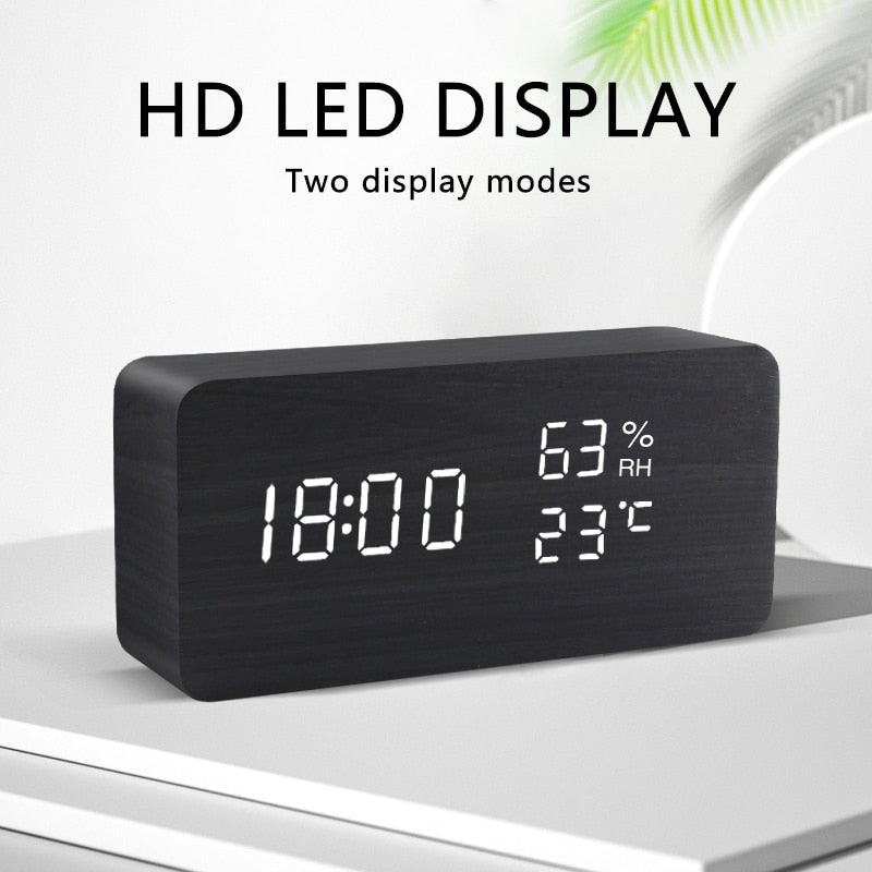 Alarm clock LED wooden clock Table Voice control USB/AAA powered electronic desk clocks