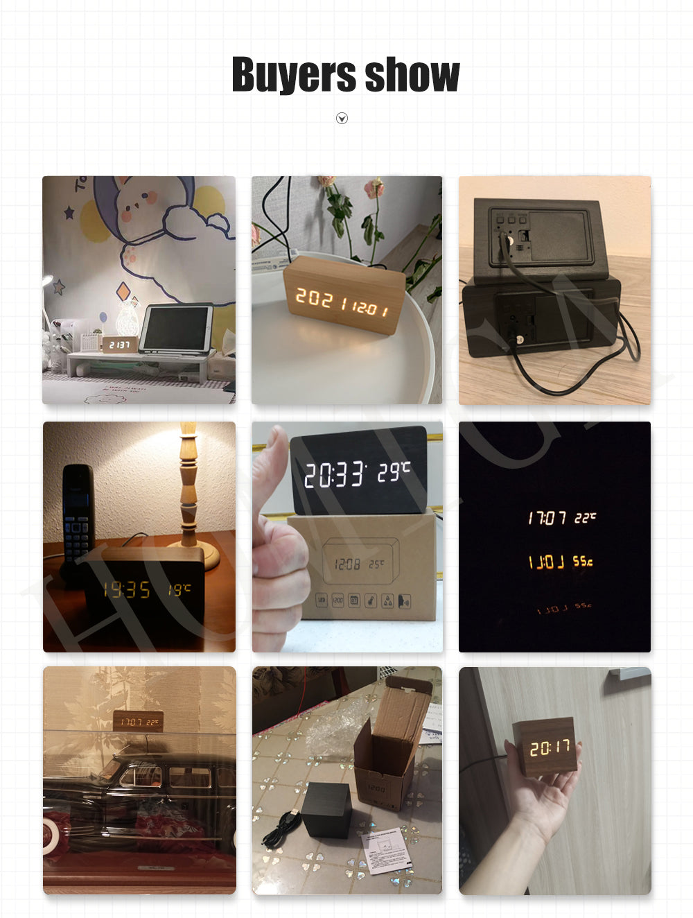 Alarm clock LED wooden clock Table Voice control USB/AAA powered electronic desk clocks