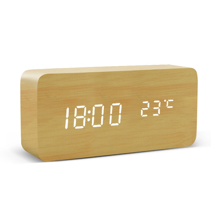 Alarm clock LED wooden clock Table Voice control USB/AAA powered electronic desk clocks