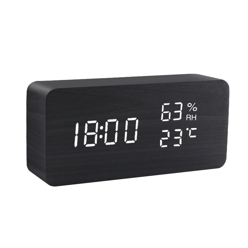 Alarm clock LED wooden clock Table Voice control USB/AAA powered electronic desk clocks
