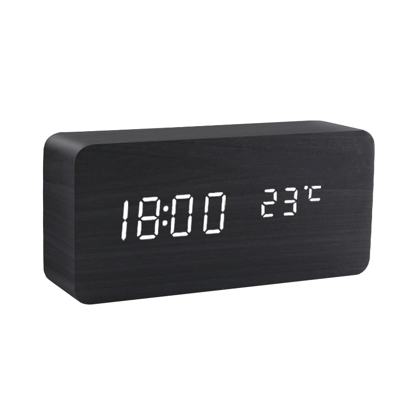 Alarm clock LED wooden clock Table Voice control USB/AAA powered electronic desk clocks