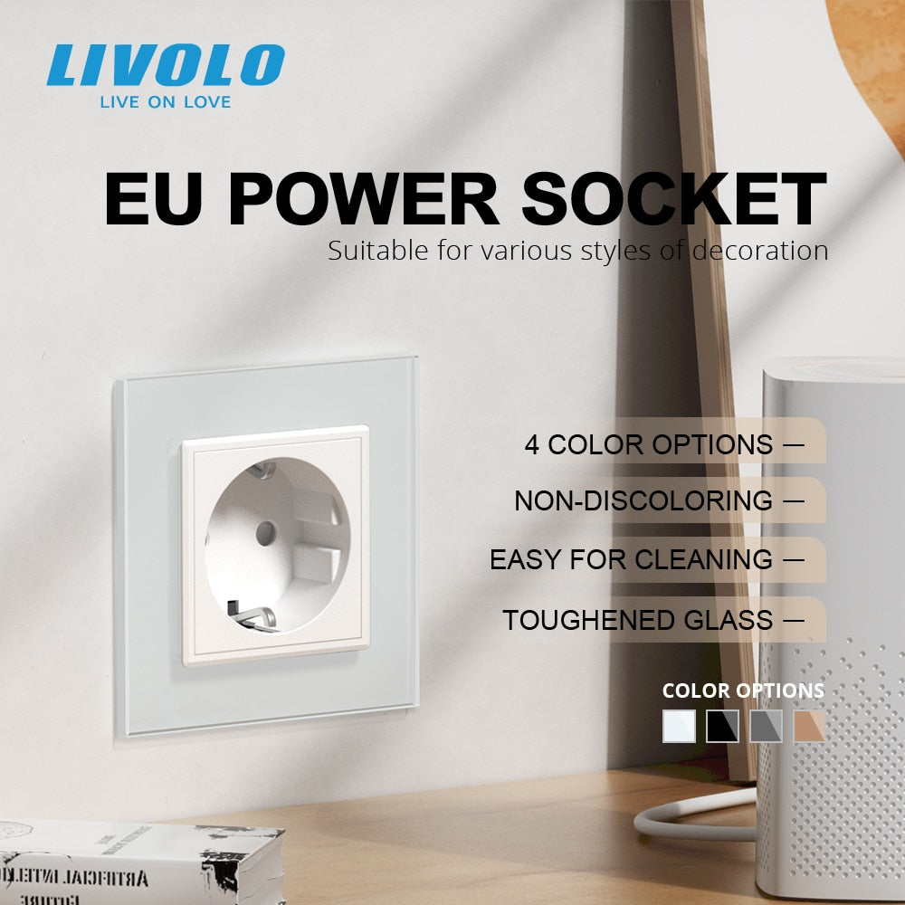 Livolo EU Standard AC 110~250V, 80mm*80mm, 16A Wall Power Socket, VL-C7C1EU-11