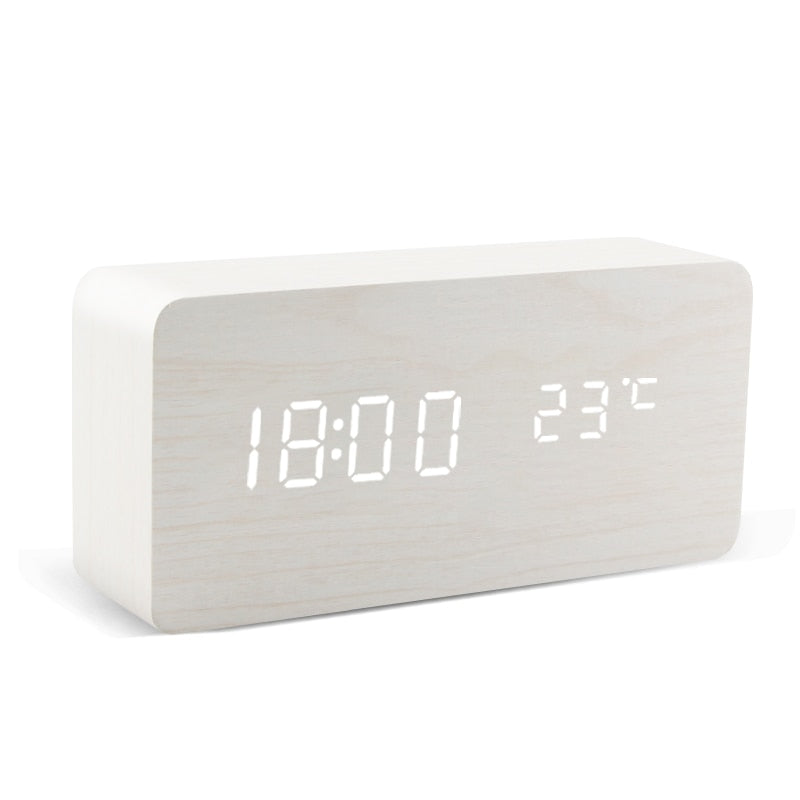 Alarm clock LED wooden clock Table Voice control USB/AAA powered electronic desk clocks