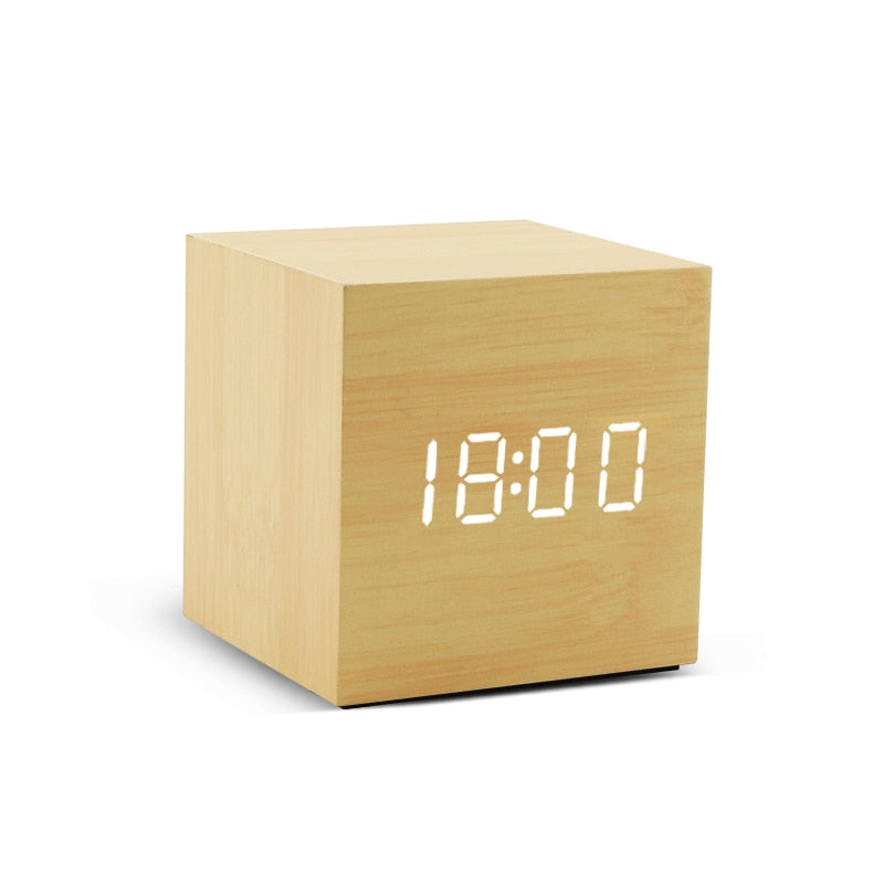 Alarm clock LED wooden clock Table Voice control USB/AAA powered electronic desk clocks