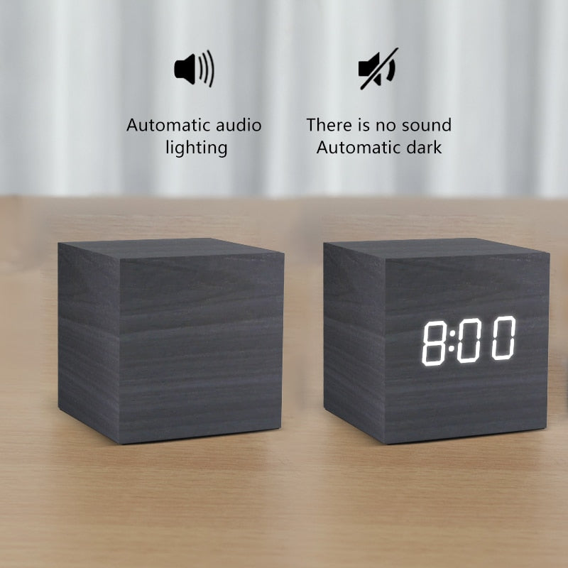 Alarm clock LED wooden clock Table Voice control USB/AAA powered electronic desk clocks