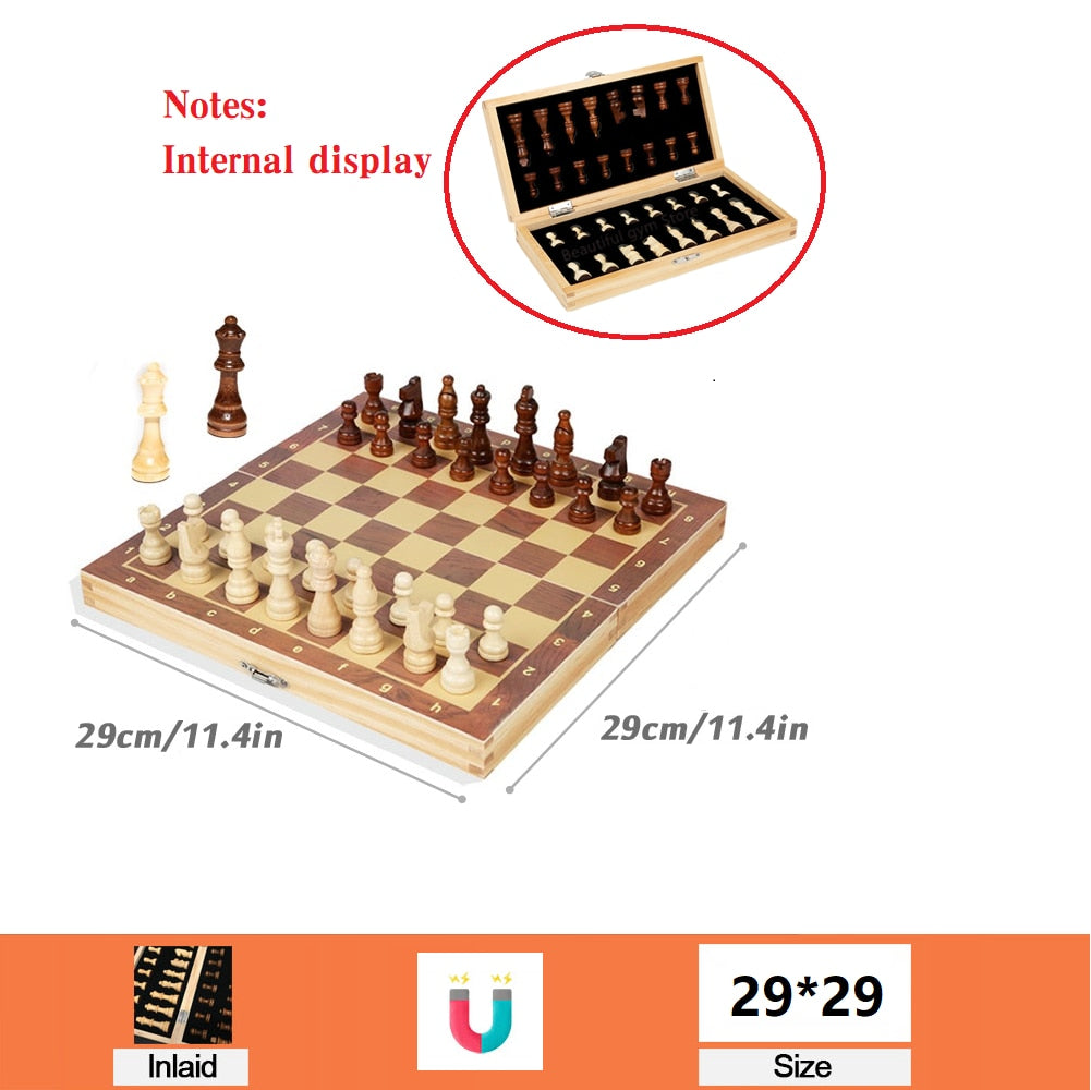 Large wooden chess and checkers board 39cm*39cm Family Game Chess Board