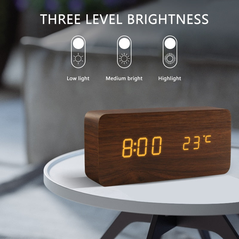 Alarm clock LED wooden clock Table Voice control USB/AAA powered electronic desk clocks