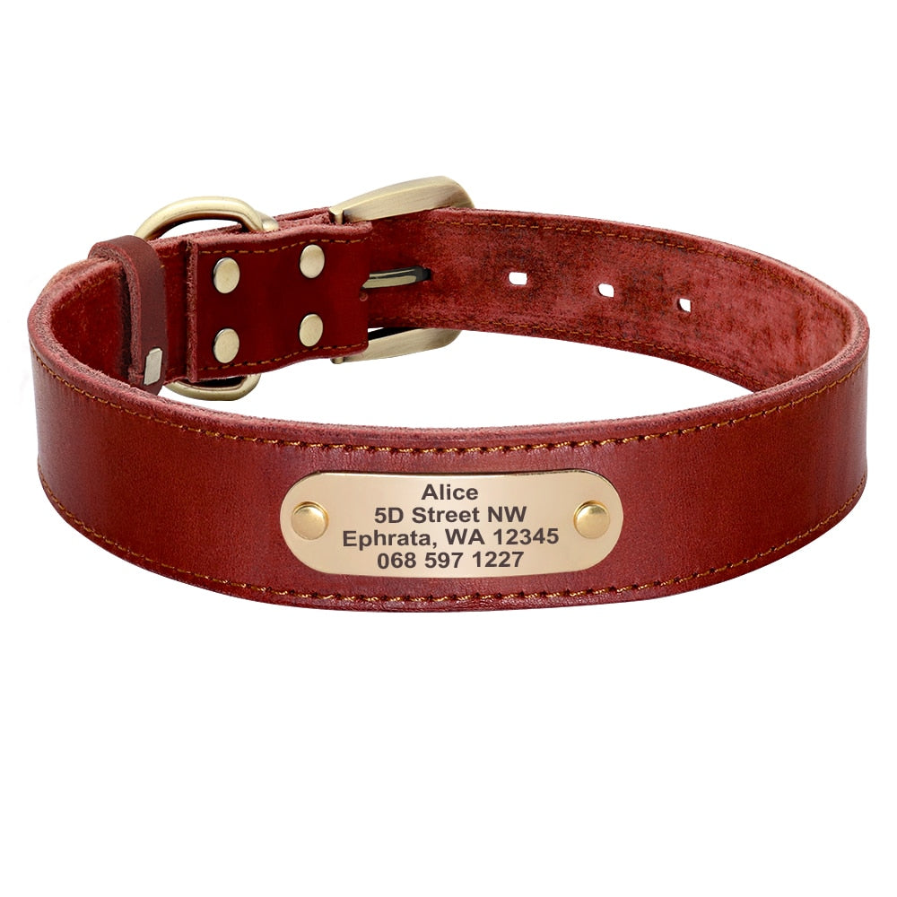 Custom leather dog collar set personalized pet collar free engraved name tag custom