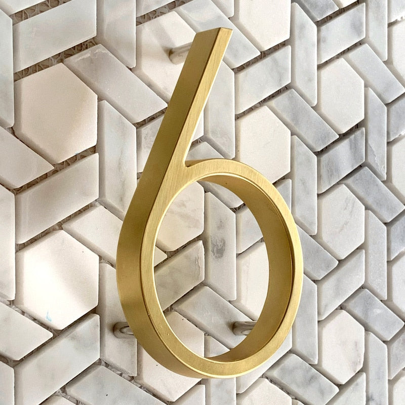 125mm Golden Floating House Number for House or Apartment Building Outdoor Signs 5 inch. #0-9