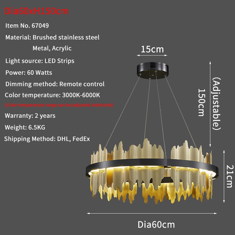 Modern Creative Circle LED with remote control Black/Gold Hanging Lamp