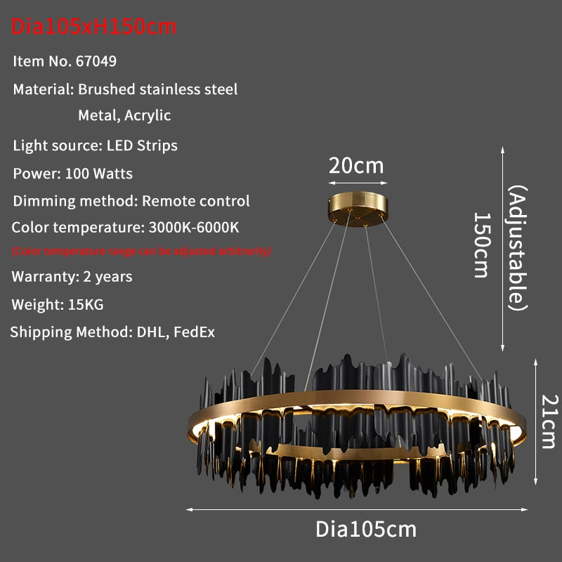 Modern Creative Circle LED with remote control Black/Gold Hanging Lamp