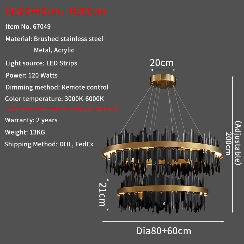 Modern Creative Circle LED with remote control Black/Gold Hanging Lamp