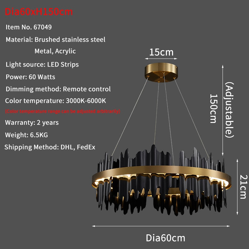 Modern Creative Circle LED with remote control Black/Gold Hanging Lamp