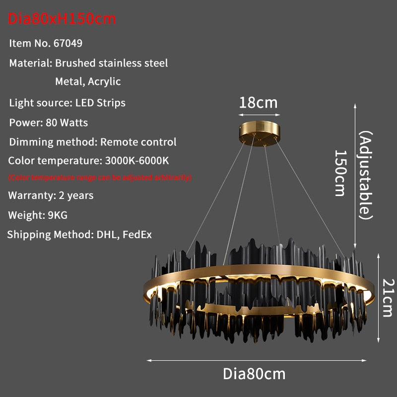 Modern Creative Circle LED with remote control Black/Gold Hanging Lamp