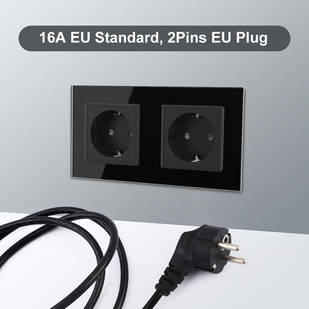 Livolo EU Standard Wall Power Socket, 4colors Crystal Glass Panel, Manufacturer of 16A Wall Outlet, C7C2EU-11/12/13/15