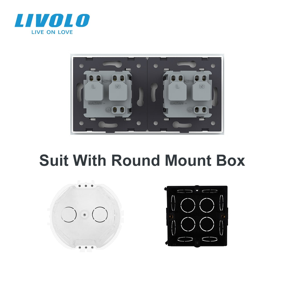 Livolo EU Standard Wall Power Socket, 4colors Crystal Glass Panel, Manufacturer of 16A Wall Outlet, C7C2EU-11/12/13/15