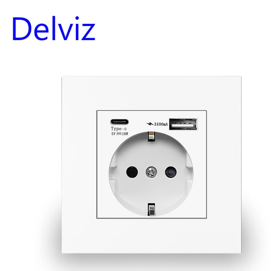 Delviz outlet for wall with type C Power outlet, 18W compatible, EU Standard