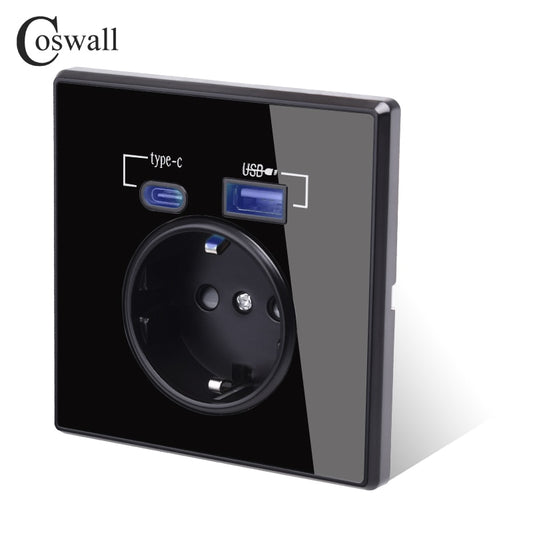 Coswall Type-C Interface Black wall EU standard plug with USB charging port
