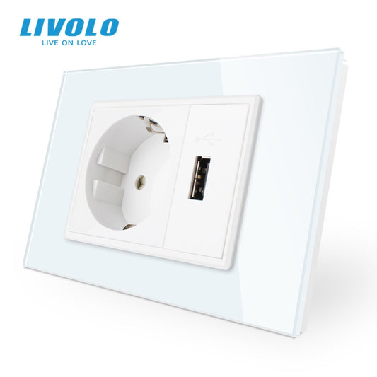 Livolo EU standard, glass panel, 119mm*78mm, AC 110~250V, 16A, Usb VL-C9C1EU1U-11
