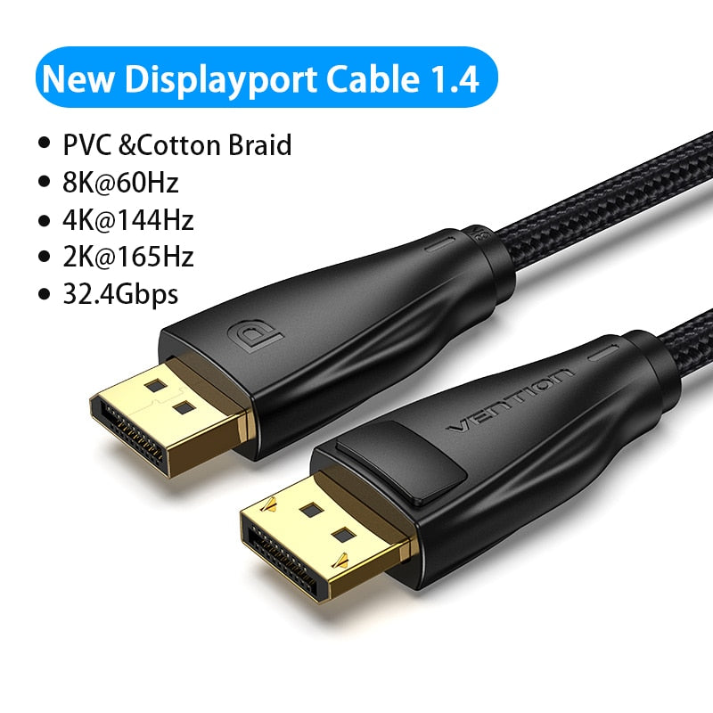 Vention DisplayPort 1.4 Cable 8K @ 60Hz - 4K @ 144hz - 2K HDR @ 165Hz Display Port Audio Cable for Video PC Laptop TV Display Port 1.4 DP Cable 1.2