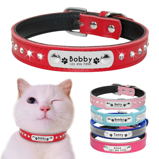 Leather cat collar Personalized cat collar for puppies small dogs Kitten name tag Collar