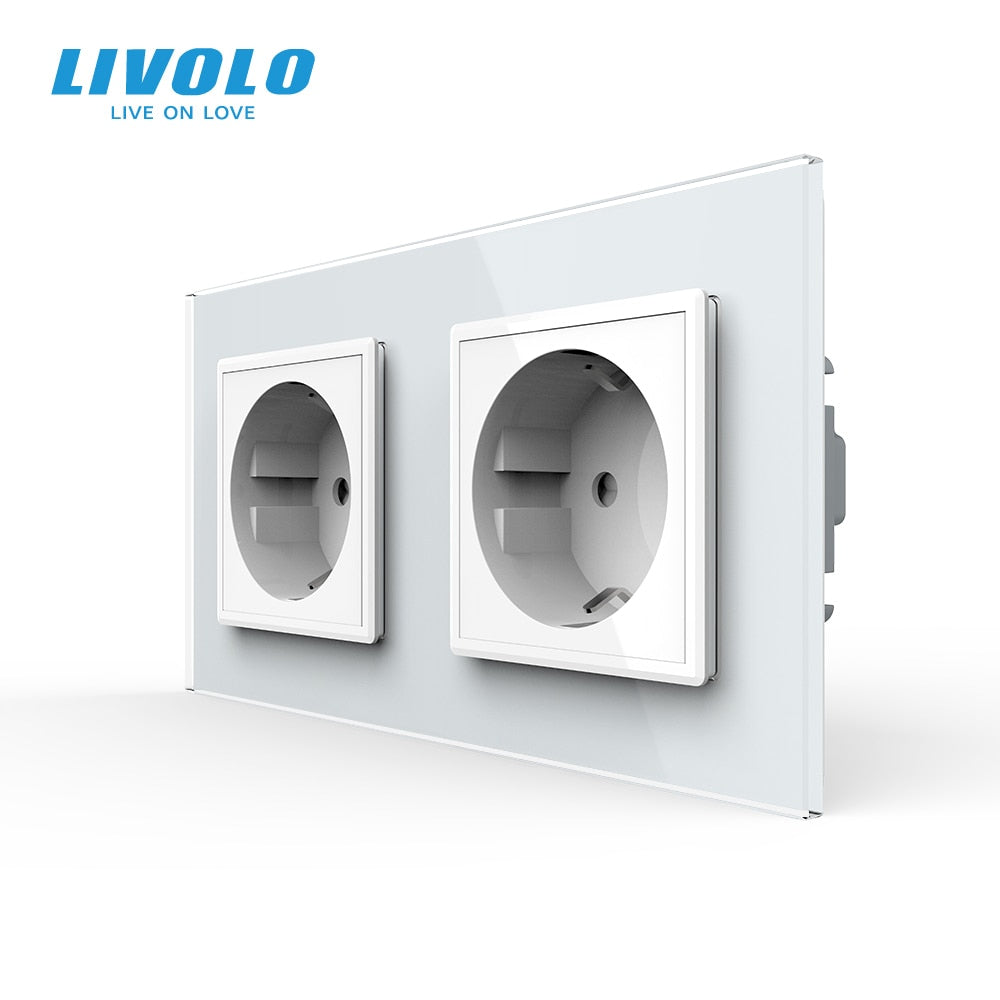 Livolo EU Standard Wall Power Socket, 4colors Crystal Glass Panel, Manufacturer of 16A Wall Outlet, C7C2EU-11/12/13/15