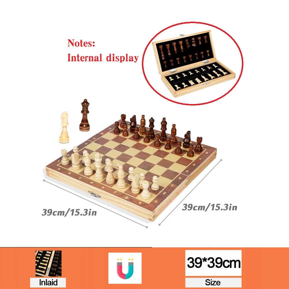 Large wooden chess and checkers board 39cm*39cm Family Game Chess Board