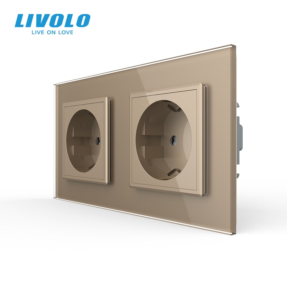 Livolo EU Standard Wall Power Socket, 4colors Crystal Glass Panel, Manufacturer of 16A Wall Outlet, C7C2EU-11/12/13/15