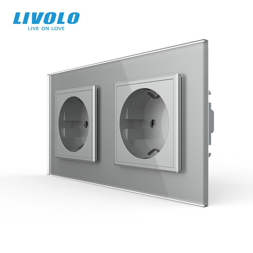 Livolo EU Standard Wall Power Socket, 4colors Crystal Glass Panel, Manufacturer of 16A Wall Outlet, C7C2EU-11/12/13/15