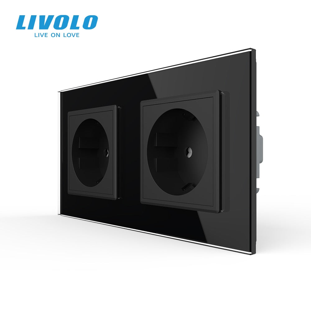 Livolo EU Standard Wall Power Socket, 4colors Crystal Glass Panel, Manufacturer of 16A Wall Outlet, C7C2EU-11/12/13/15